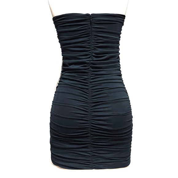 Alice + Olivia Strapless Dress SZ Small Mini Bodycon Ruched Black Modal LBD NYE - Picture 2 of 9
